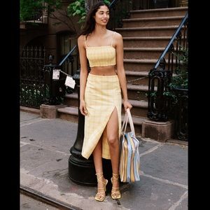 ZARA Plaid Split Midi Skirt